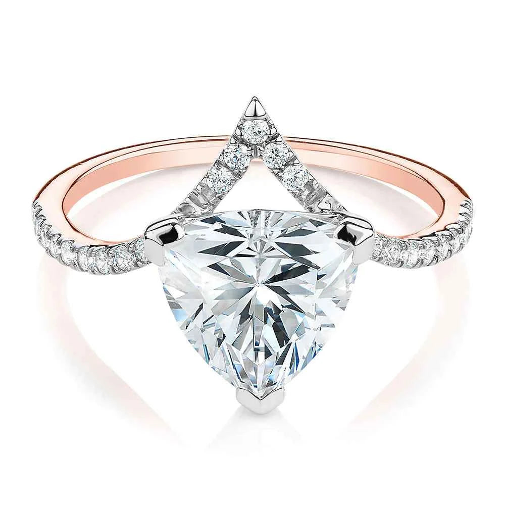 2 Carat Trillion Shape Moissanite Curved Engagement Ring in White Gold