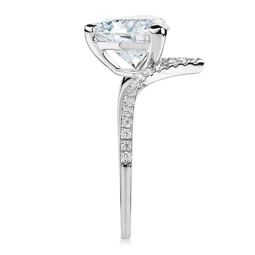 2 Carat Trillion Shape Moissanite Curved Engagement Ring in White Gold