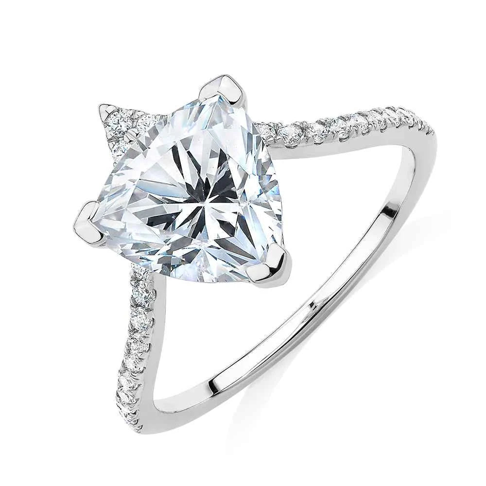 2 Carat Trillion Shape Moissanite Curved Engagement Ring in White Gold