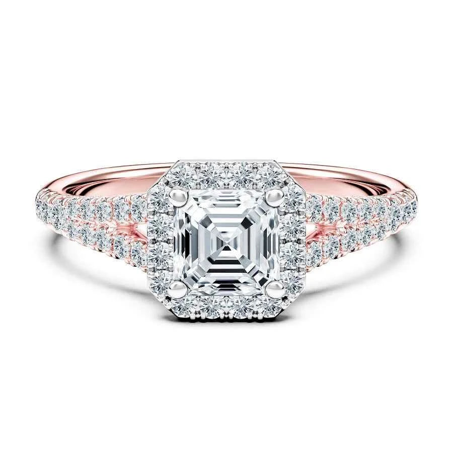 2 carat asscher cut split shank moissanite ring in white gold