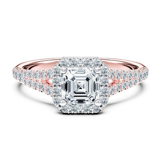 2 Carat Asscher Cut Split Shank Moissanite Ring in Rose Gold