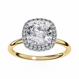 2 Ct Cusion Cut Moissanite Halo Engagement Ring In Yellow Gold