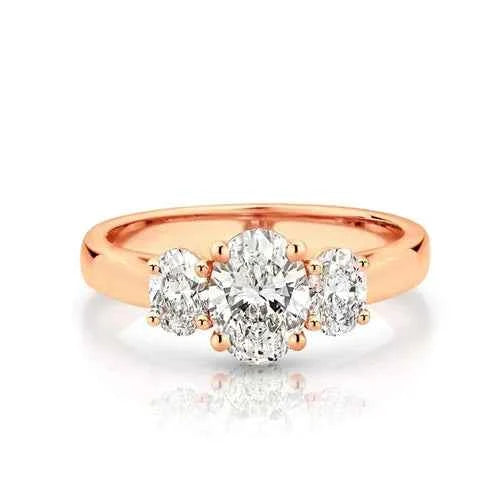 2 carat oval cut moissanite three stone engagement ring in white gold