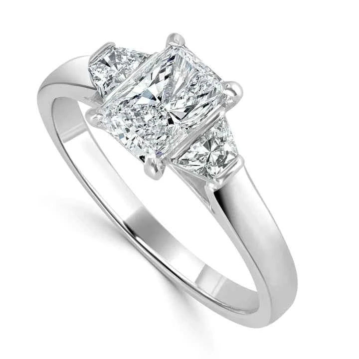 2 Carat Radiant Cut Three Stone Moissanite Ring in White Gold
