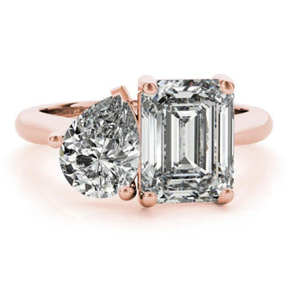 3.5 Carat Emerald & Pear Cut Moissanite Toi et Moi Ring In Rose Gold