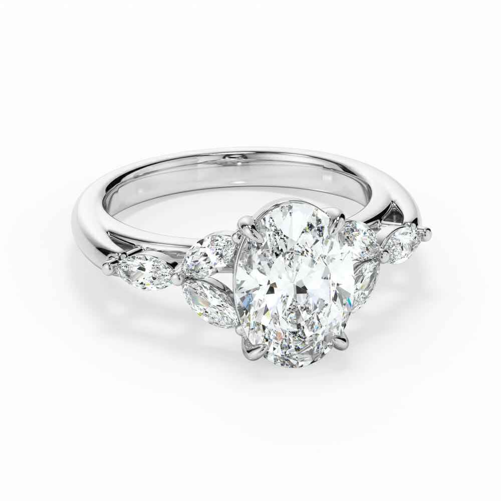 3.50 Carat Oval and Marquise Cut 7 Stone Moissanite Ring in Yellow Gold