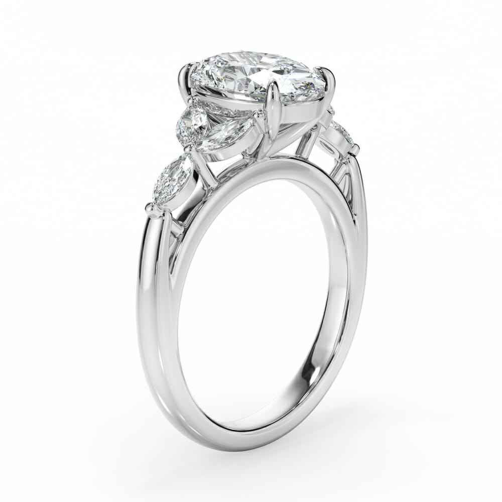 3.50 Carat Oval and Marquise Cut 7 Stone Moissanite Ring in Yellow Gold