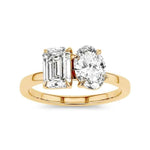 Load image into Gallery viewer, 3.80 Ct Moissanite Emerald and Oval Toi Et Moi Ring in Yellow Gold
