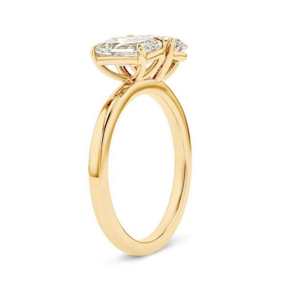 3.80 Ct Moissanite Emerald and Oval Toi Et Moi Ring in Yellow Gold