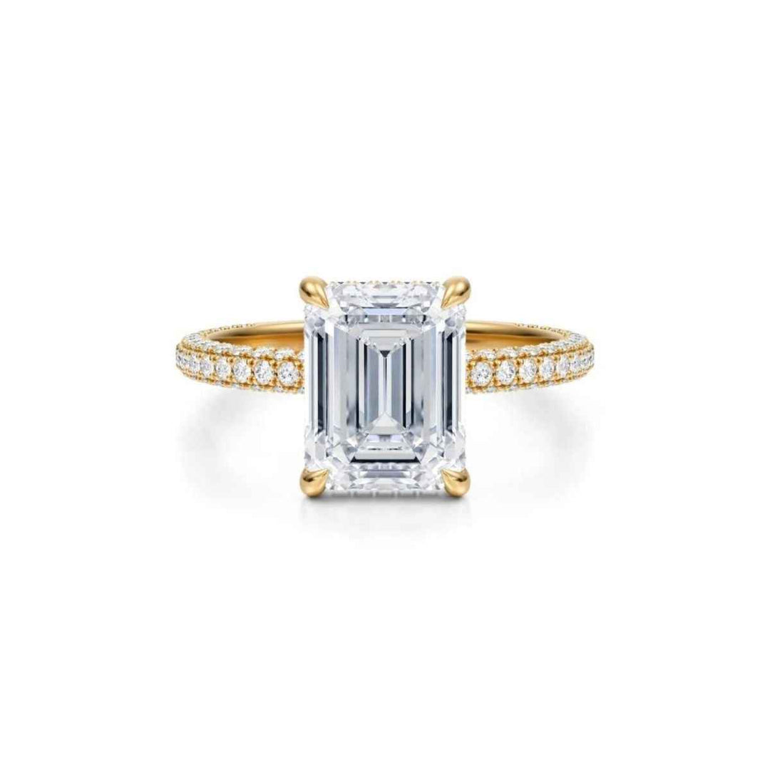 3 Carat Emerald Cut Moissanite Hidden Halo Ring In White Gold