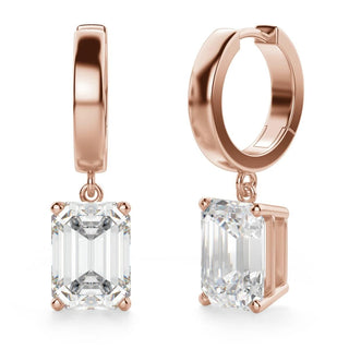 3 Carat Emerald Cut Moissanite Drop Earrings In Rose Gold