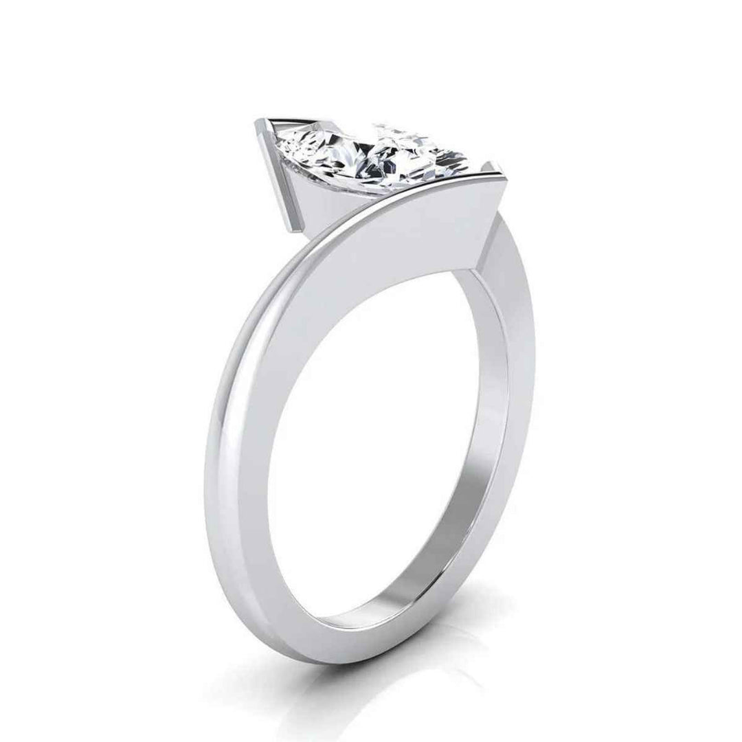 3 Carat Marquise Cut Moissanite Bypass Solitaire Ring In White Gold