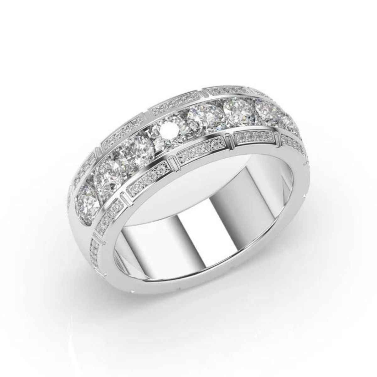 3 carat round moissanite men's wedding band in white gold