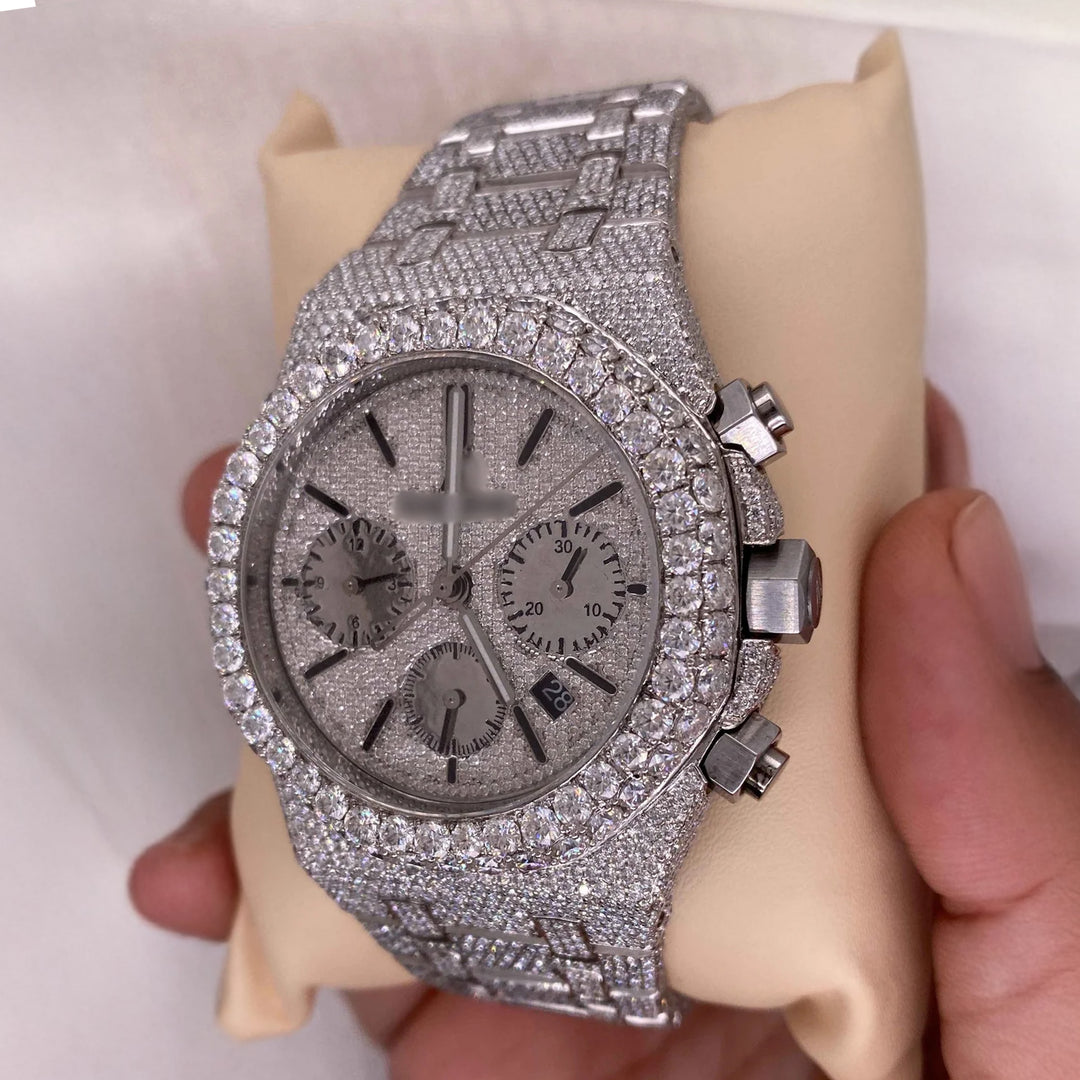 Side View Of AP Iced Out Moissanite Watch For Mens