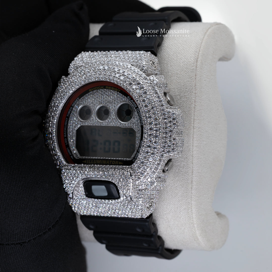 Side View Of Moissanite Iced-Out Digital Watch For Men
