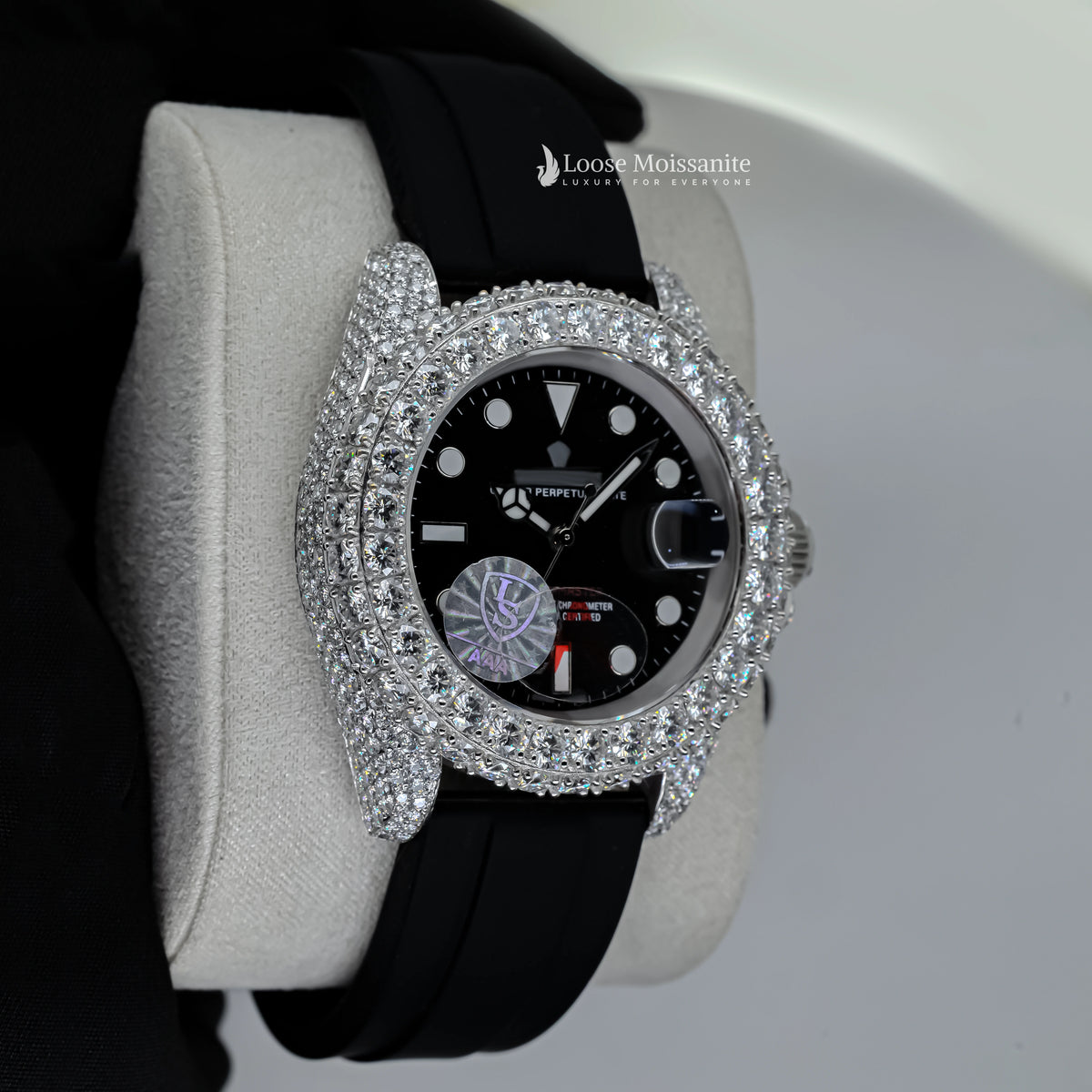 Iced out moissanite yacht master watch