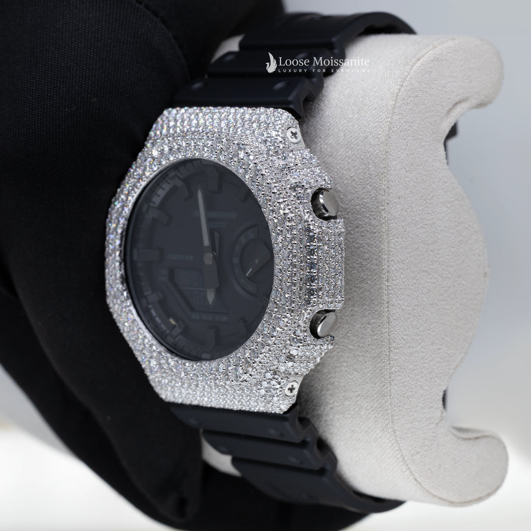 Side View Of Luxury Moissanite Rubber Strap GA-2100 Watch