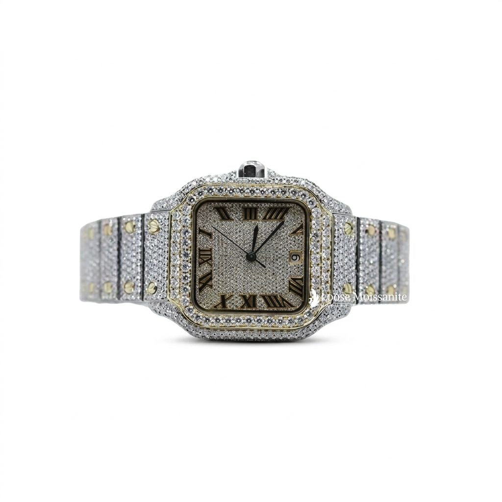 Front view of vvs moissanite diamond watch