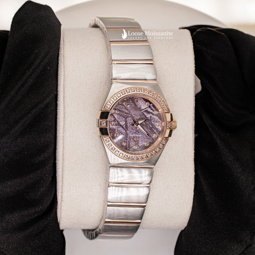 Side View Of Purple Dial Plain Constellation Watch For Women