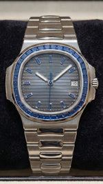 Load image into Gallery viewer, Nautilus Platinum Blue Sapphire Watch
