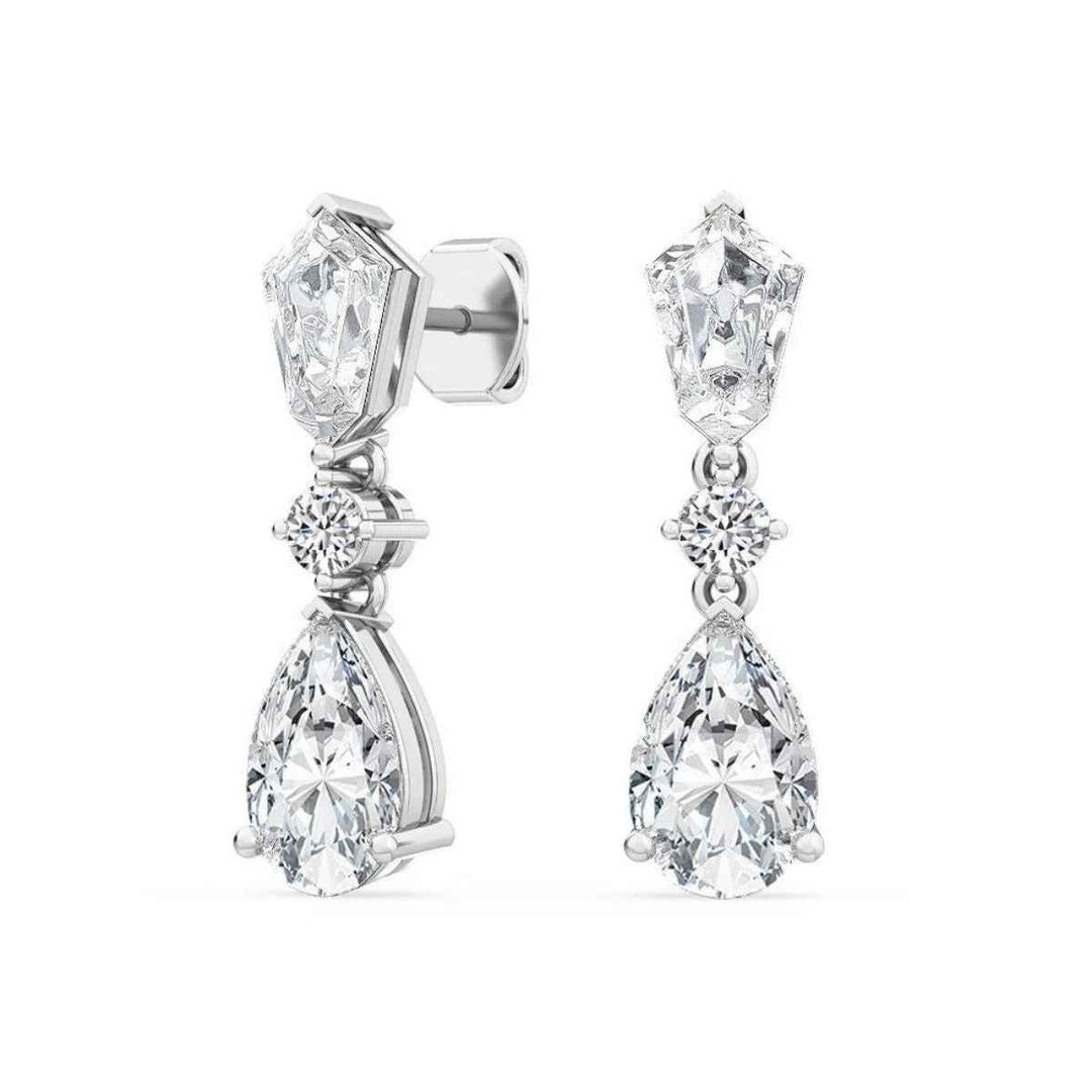 4.50 Carat Fancy Shape Moissanite Dangle Earrings In White Gold