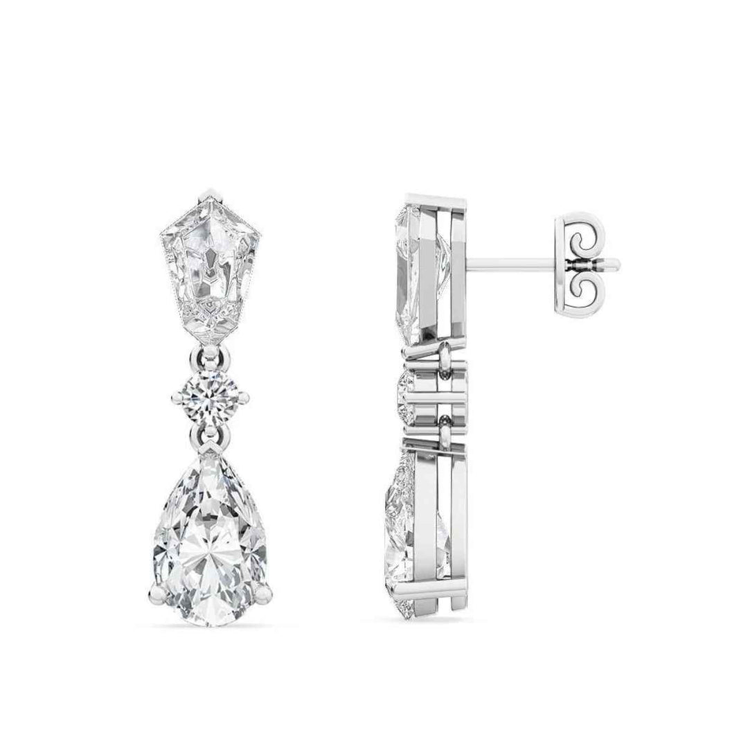 4.50 Carat Fancy Shape Moissanite Dangle Earrings In White Gold