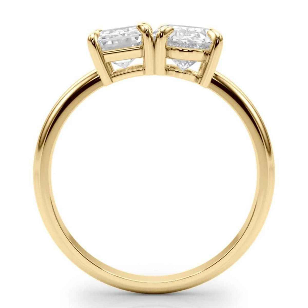 4 Ct Emerald & Oval Cut Moissanite Toi et Moi Engagement Ring In Yellow Gold