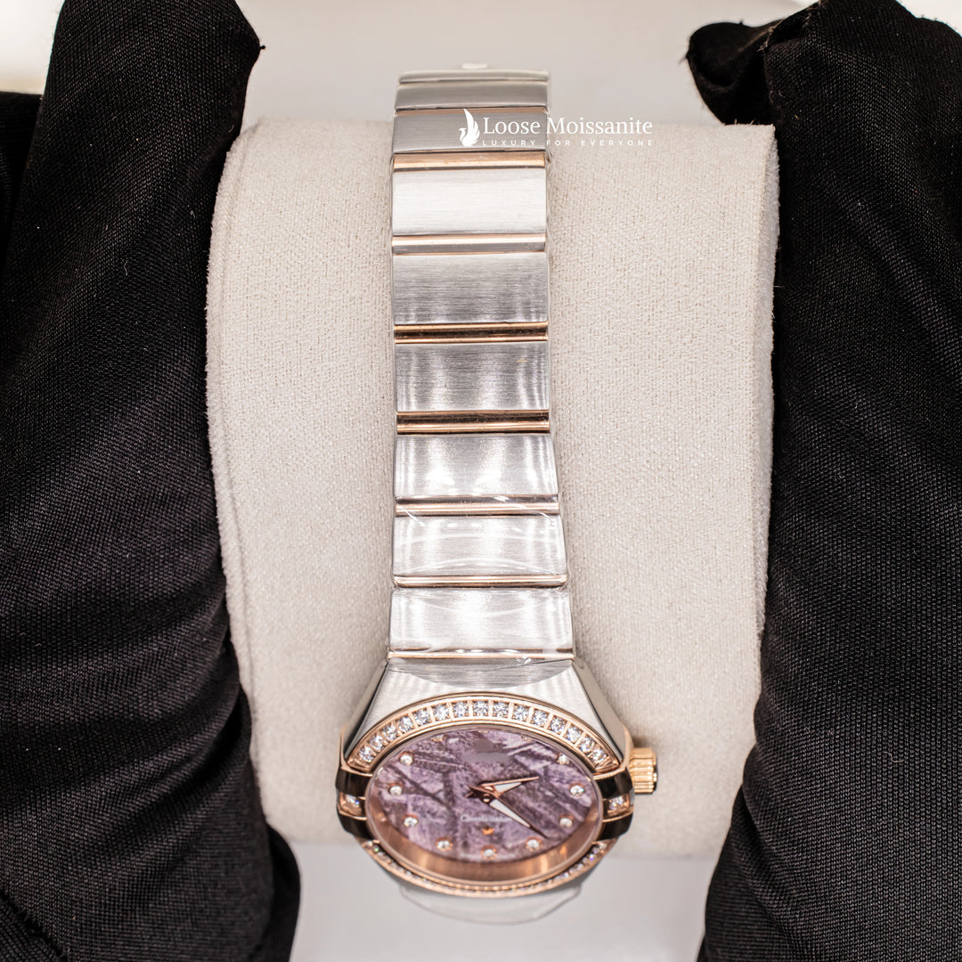 Close Up View Of Purple Dial Plain Constellation Watch For Women