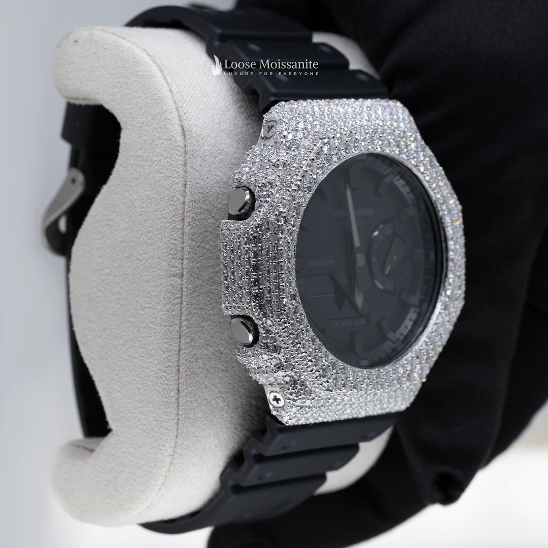 Side View Of Luxury Moissanite Rubber Strap GA-2100 Watch