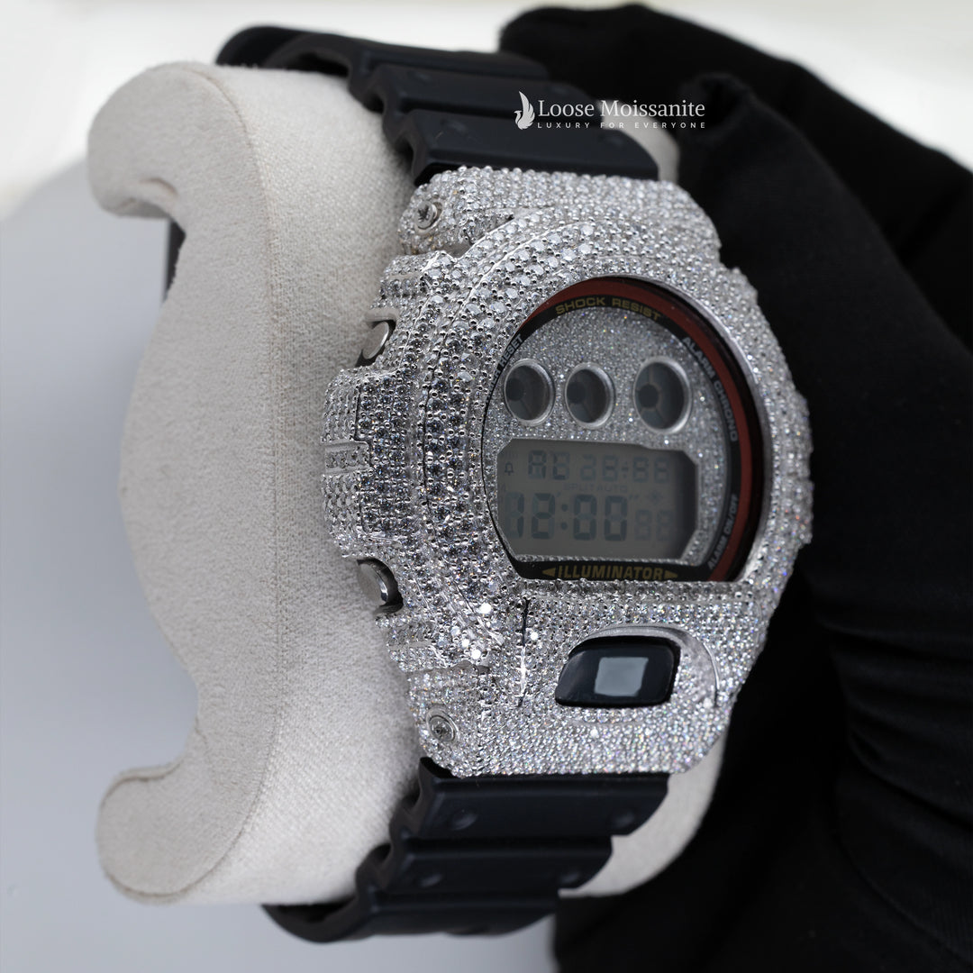 Side View Of Moissanite Iced-Out Digital Watch For Men