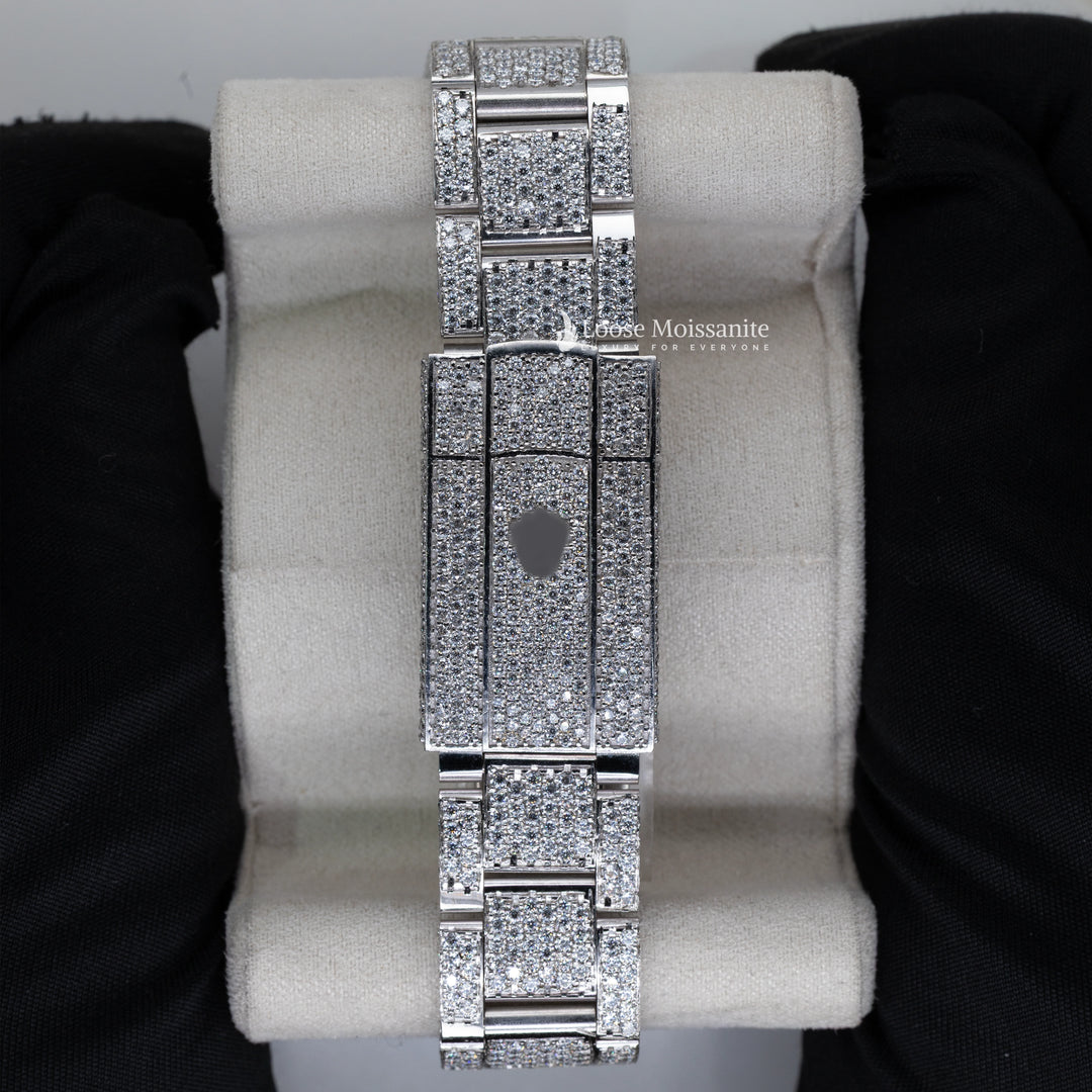 Back View Of Datejust Moissanite Red Dial Iced Out Watches