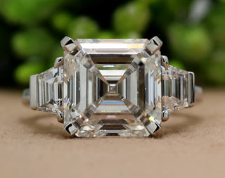 5 ct Asscher Cut Three-Stone Moissanite Engagement Ring in 14K White Gold