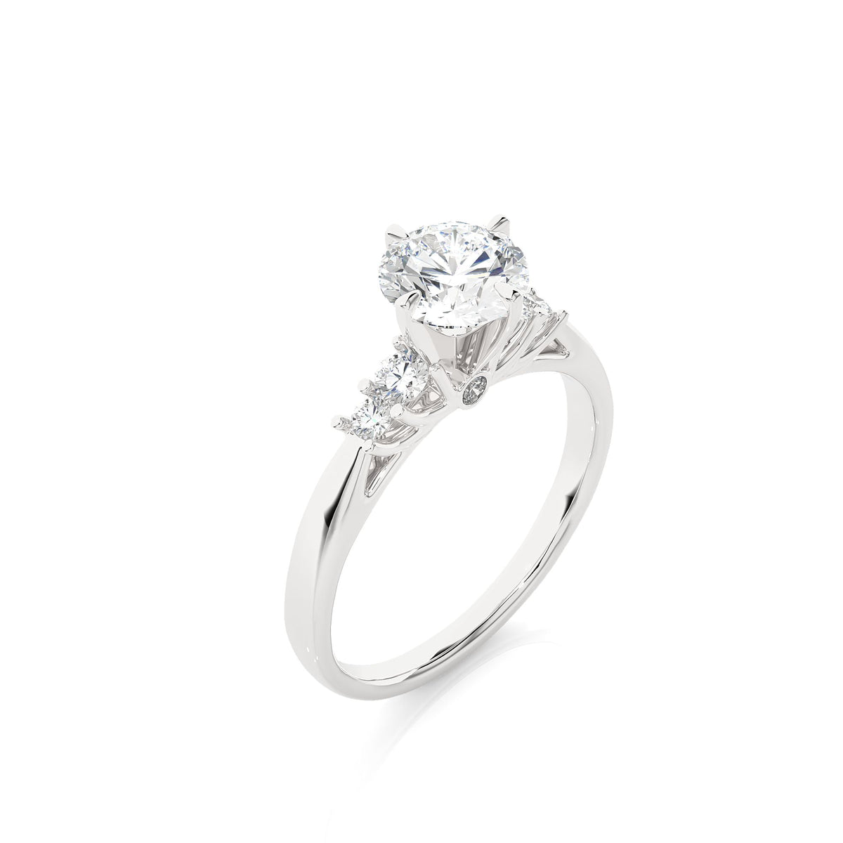 1 ct round cut moissanite five stone engagement ring in white gold