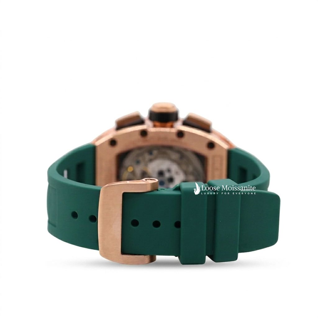 Back View Of Moissanite Watch with Rubber Strap