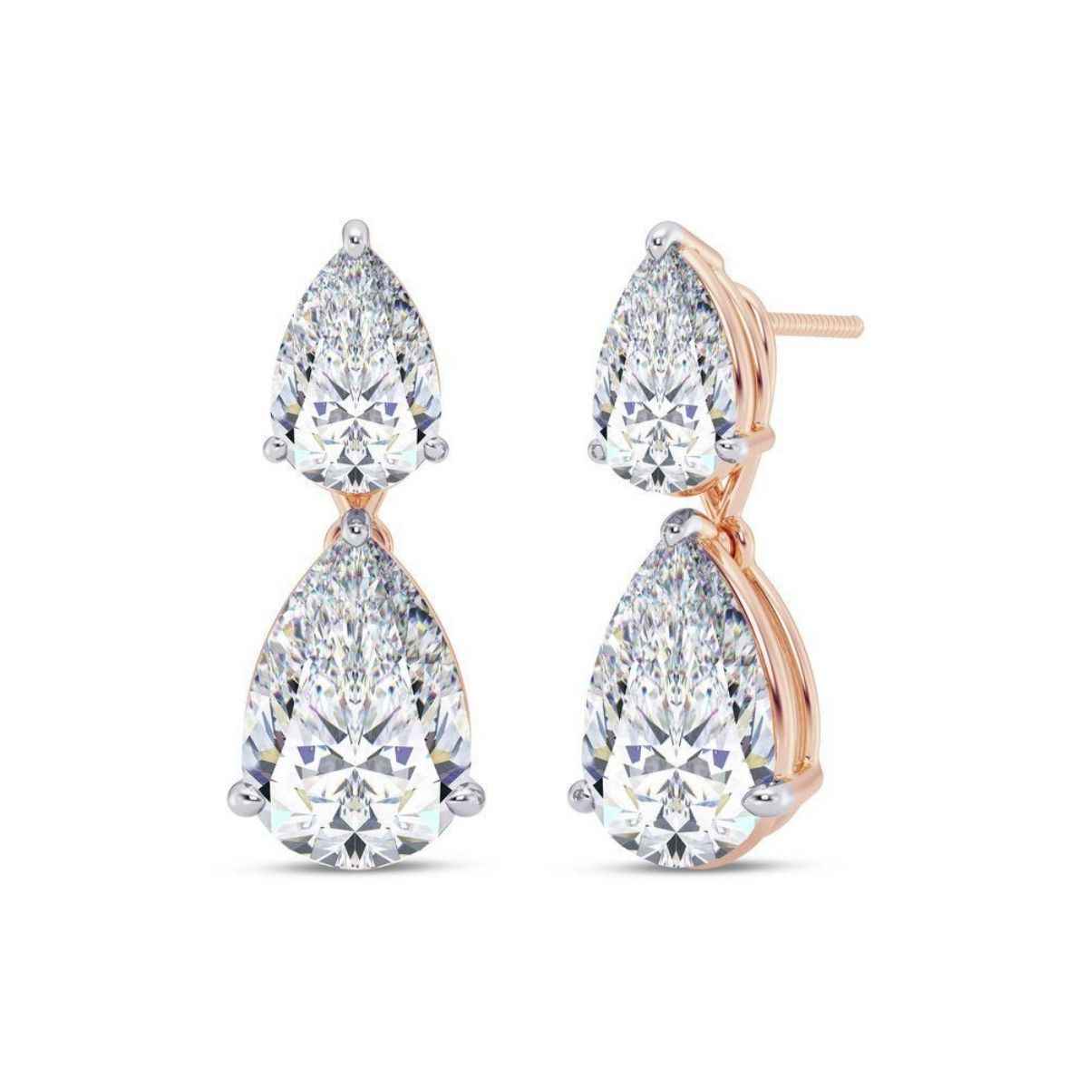 7 carat pear shaped moissanite earrings in rose gold