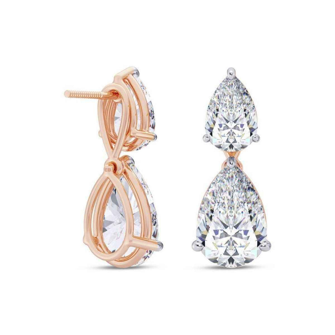 7 Carat Pear Shaped Moissanite Earrings in Rose Gold
