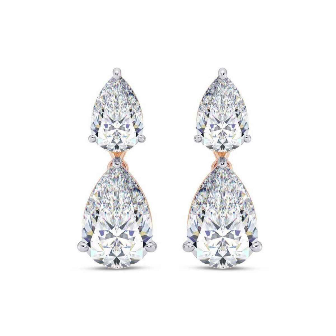 7 Carat Pear Shaped Moissanite Earrings in Rose Gold