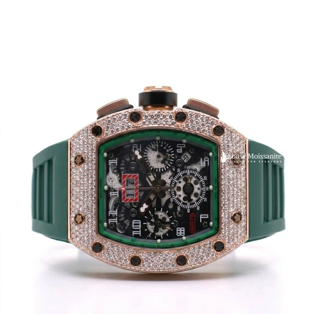 Front View Of VMoissanite Watch with Rubber Strap