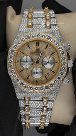 Load image into Gallery viewer, Front View of AP Moissanite Hip Hop Watch | 41 MM | Yellow Gold Tone
