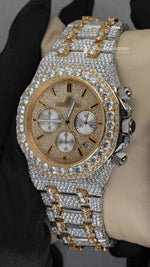 Load image into Gallery viewer, Side View of AP Moissanite Hip Hop Watch | 41 MM | Yellow Gold Tone
