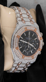 Load image into Gallery viewer, Side Angle of AP Royal Oak Moissanite Watch | 41 Mm | Rose Gold Tone
