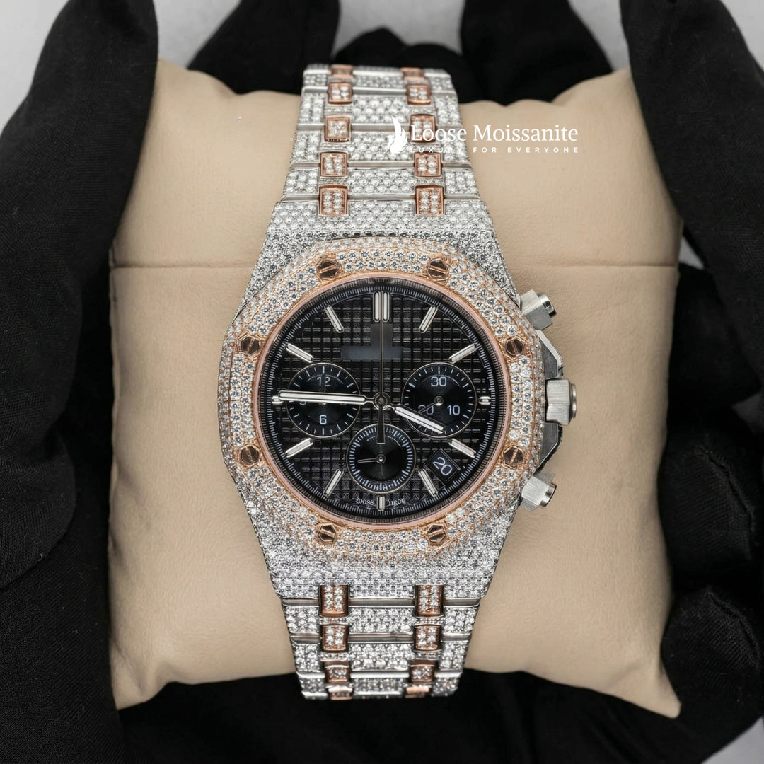 Front View Of AP Royal Oak Moissanite Watch | 41 Mm | Rose Gold Tone