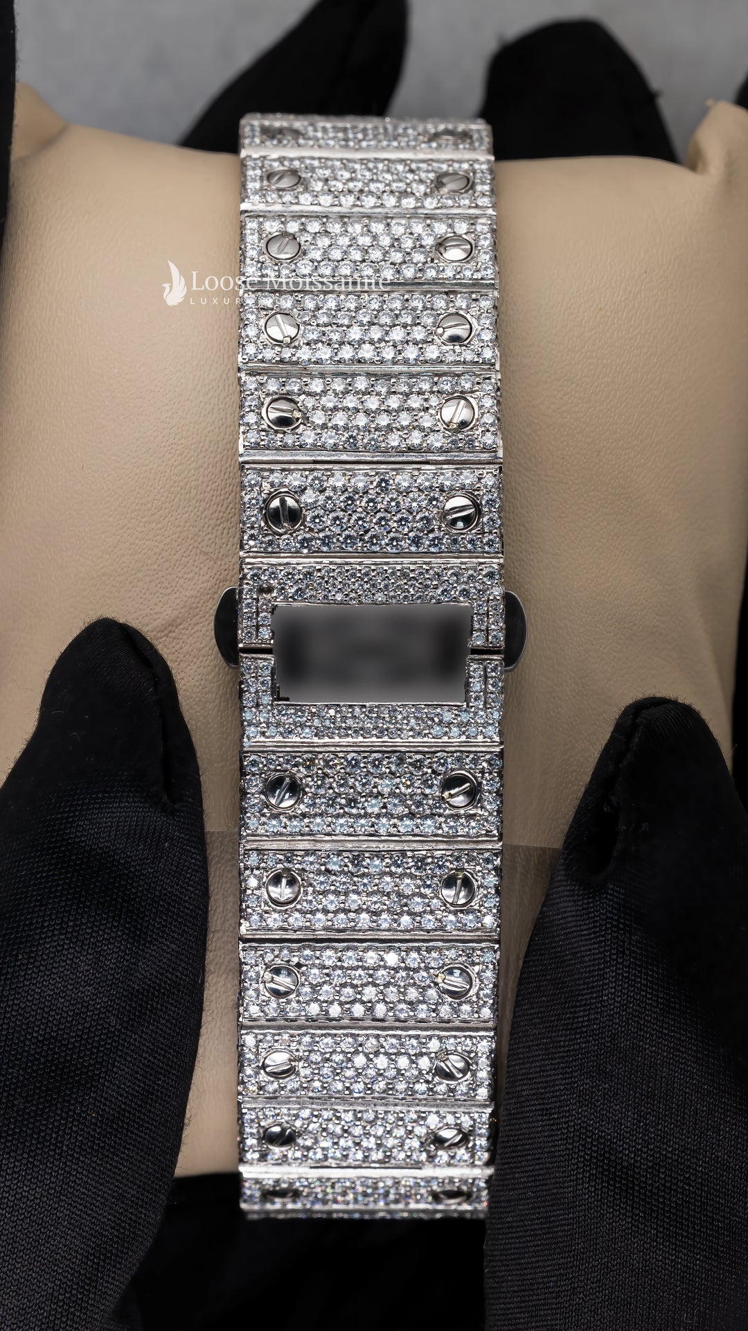 Back Side View of Arabic Dial Moissanite Square Watch  41 MM