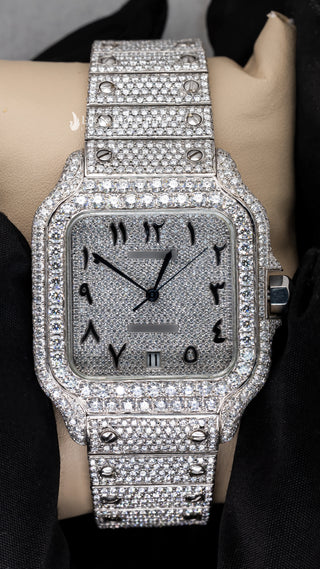 Front View of Arabic Dial Moissanite Square Watch  41 MM