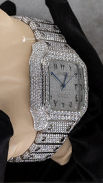 Load image into Gallery viewer, Side View of Arabic Dial Moissanite Square Watch  41 MM
