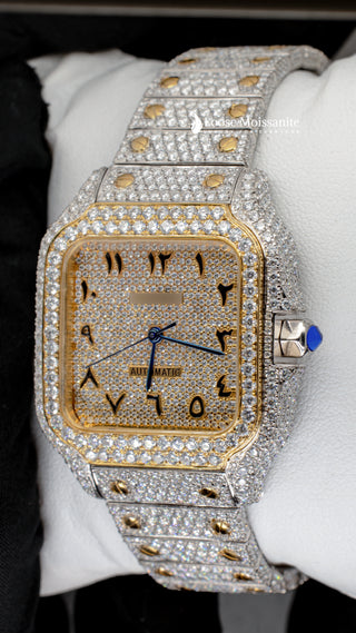 Side View Of Arabic Dial Moissanite Watch For Women | 36 MM | Yellow Gold Tone