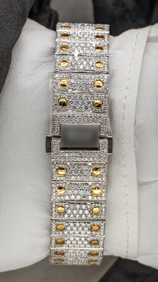 Back Side Of Arabic Dial Moissanite Watch For Women | 36 MM | Yellow Gold Tone