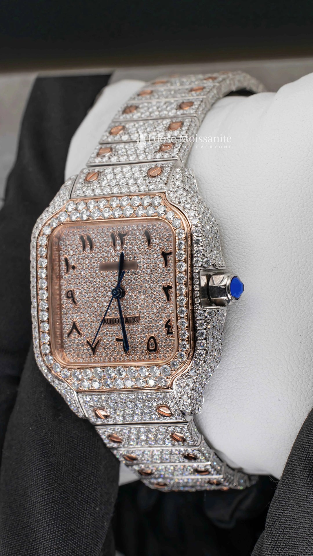 Side View of Arabic Dial Moissanite Watch For Women | 36 MM