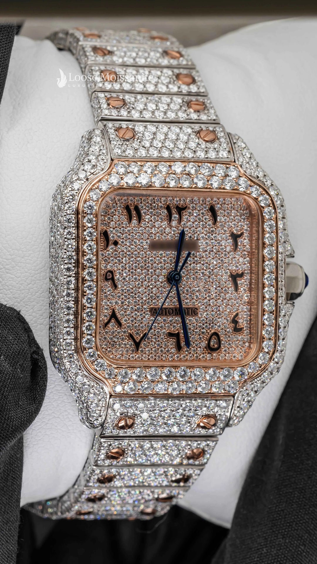 Side Angle of Arabic Dial Moissanite Watch For Women | 36 MM