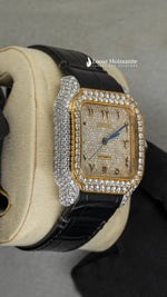 Load image into Gallery viewer, Side Angle View Of Arabic Yellow Dial Black Leather Belt Moissanite Watch 41 MM
